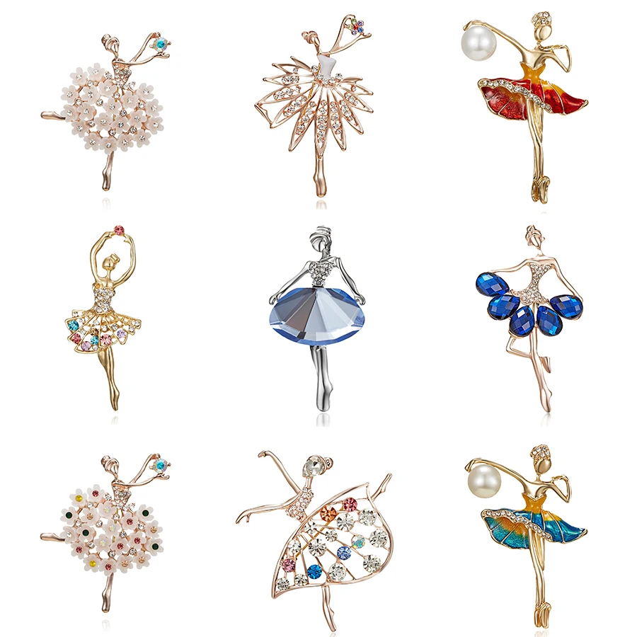 

Rinhoo Dancing Girl Rhinestone Brooch Pin Lovely Gymnastics Girl Ballet Dancing Girl Pearl Brooch Charm Jewelry For Women Kids