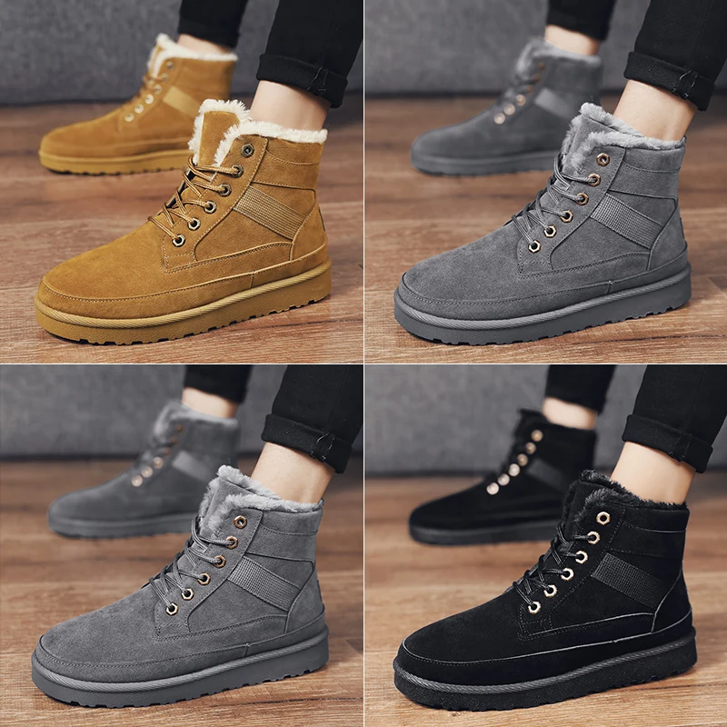 

39-44 Leather Snow Boots Men's short-tube boots Men's cotton shoes fleece lined thick snow shoes winter keep warm