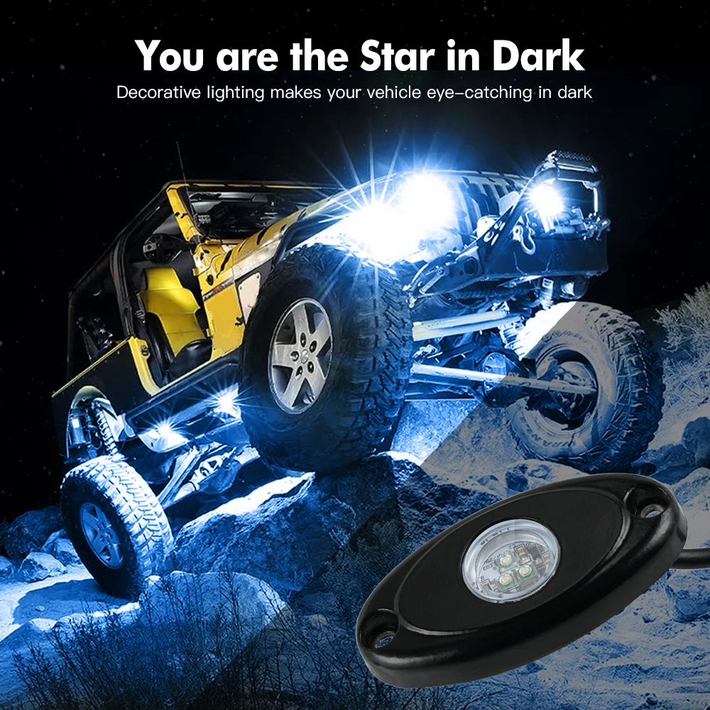 

Bevinsee 2 Pods LED Rock Lights Underbody Neon Light Underglow Lighting Kit 12V Car Atmosphere LED Ambient Lamp