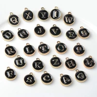 26pcs alphabet set alloy enamel charms round letters pendant beads for jewelry making findings diy necklace pendants 1214mm