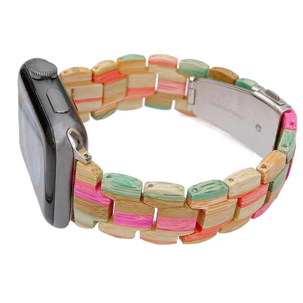 

Strap for Apple Watch Bands 6 5 4 SE Wooden Beads Fashion Design Watchbands for iWatch 44mm 40mm 42 38mm Apple Watch Accessories