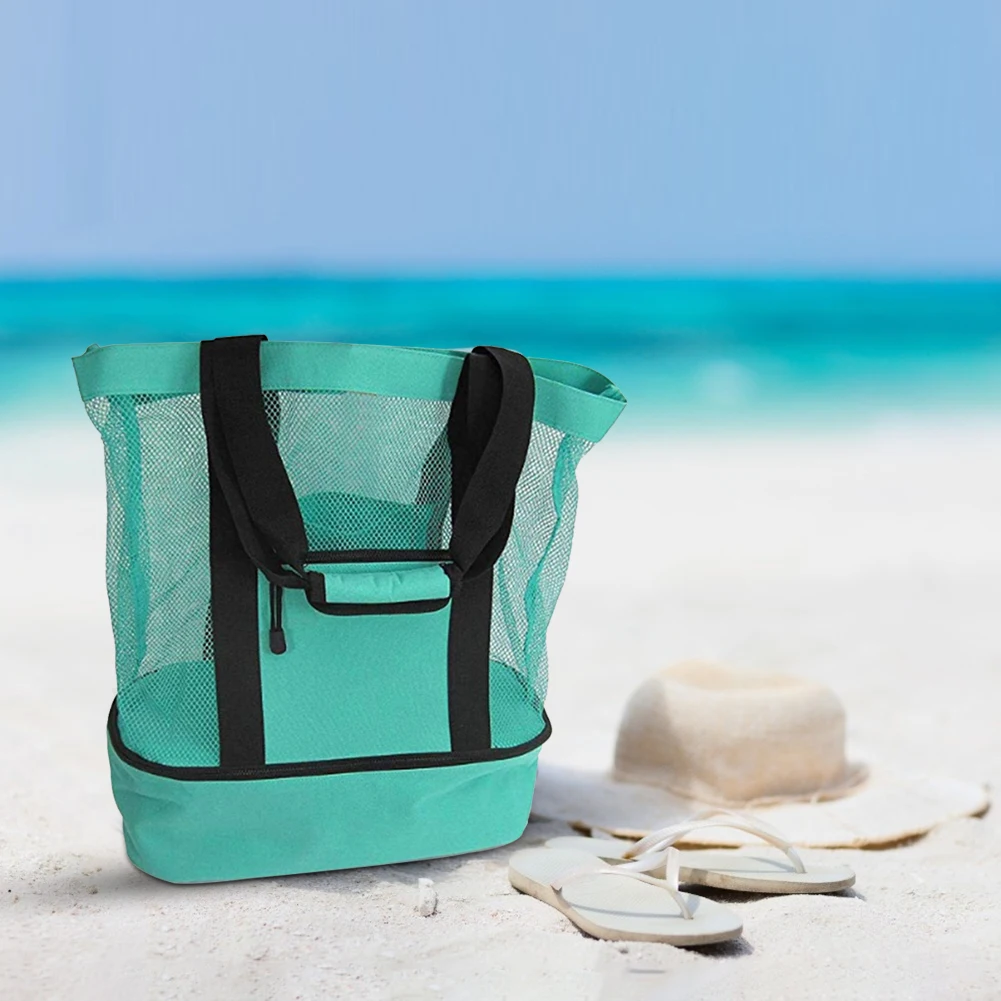 

Portable Beach Net Bag Thermal Insulation Beach Handbag Double Layers Tote Lunch Food Storage Bag Travel