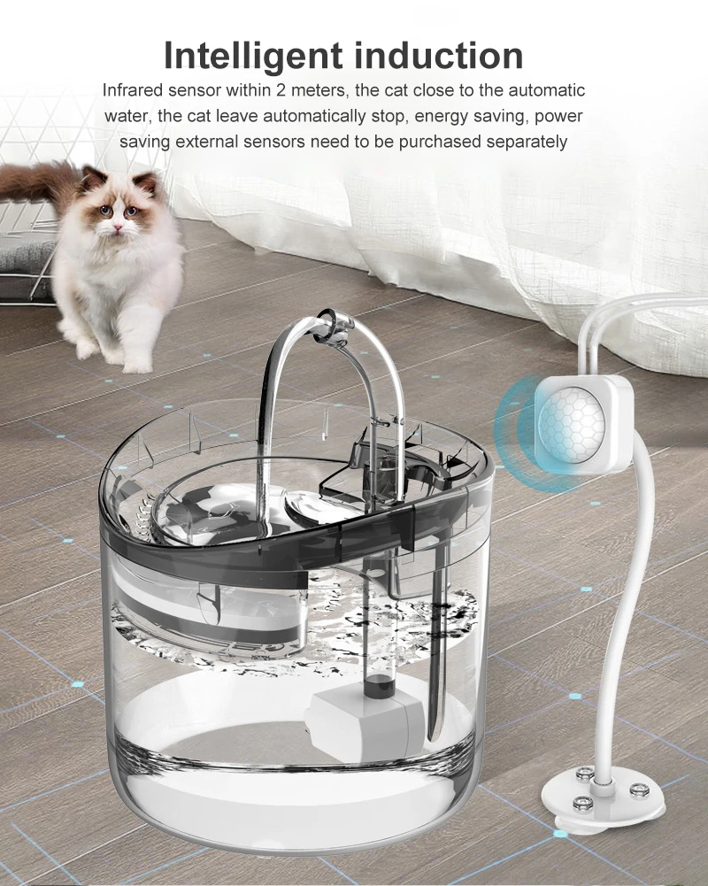 

1.8L Automatic Cat Water Fountain With Faucet Dog Water Dispenser Transparent Filter Drinker Pet Sensor Drinking Feeder