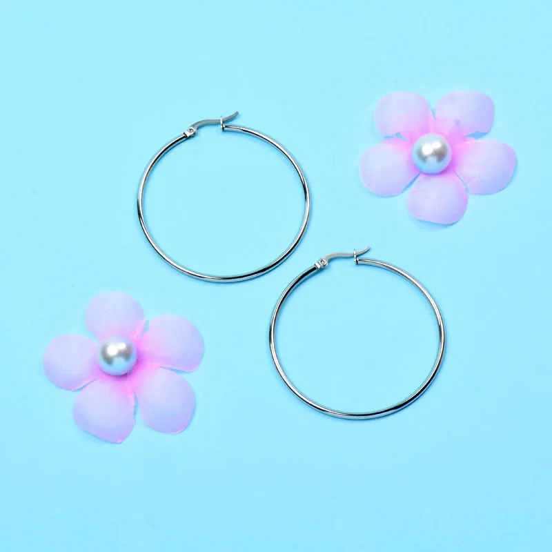 

SINLEERY Punk Cool 5CM Big Hoop Earrings Stainless Steel Silver Color Earring Women 2021 New Jewelry ES061 SSK