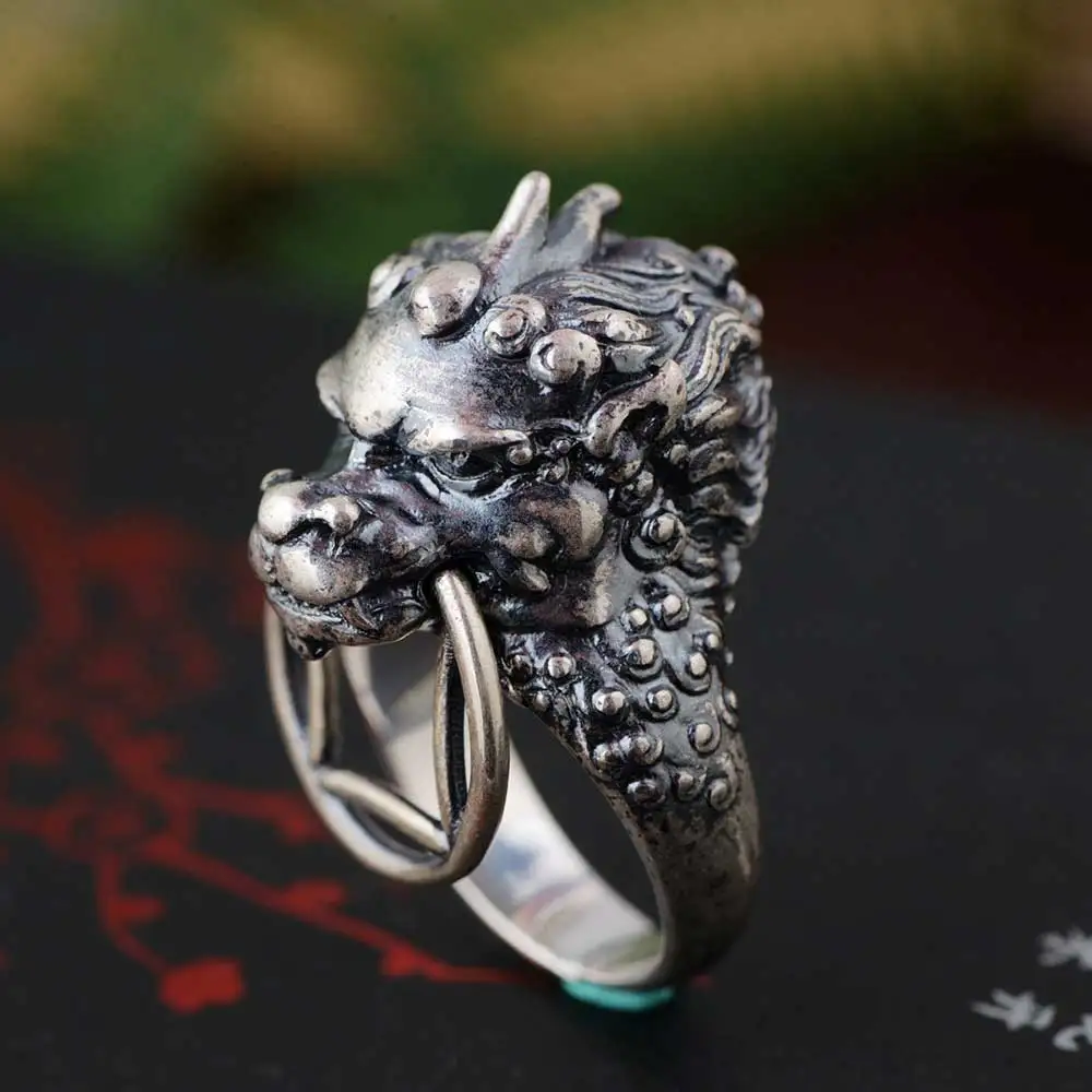 

Мужское серебряное кольцо FNJ 925 пробы с драконом t, оригинальное серебряное кольцо из чистого серебра пробы, открытое Ювелирное Украшение в стиле панк с большим регулируемым размером