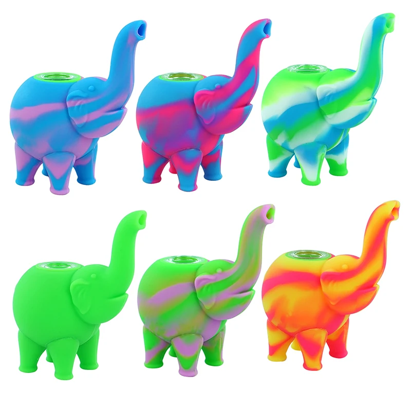 

Elephant Deisgn Smoking Pipe with Glass Bowl Silicone Smoke Pipe Tobacco Pipe Portable Hand Pipe