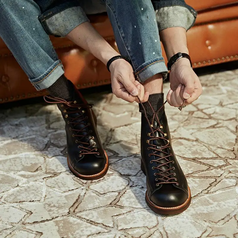 

Men's New Autumn Winter Tactical Short Chelsea Boots For Men Ankle Flat British High-top Dress Genuine Leather Motorcycle Shoes