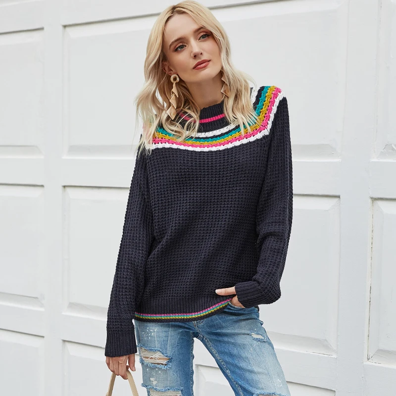 

Colorful rainbow pullovers sweater female casual loose soft sweater women autumn winter knited christmas jumper 2022