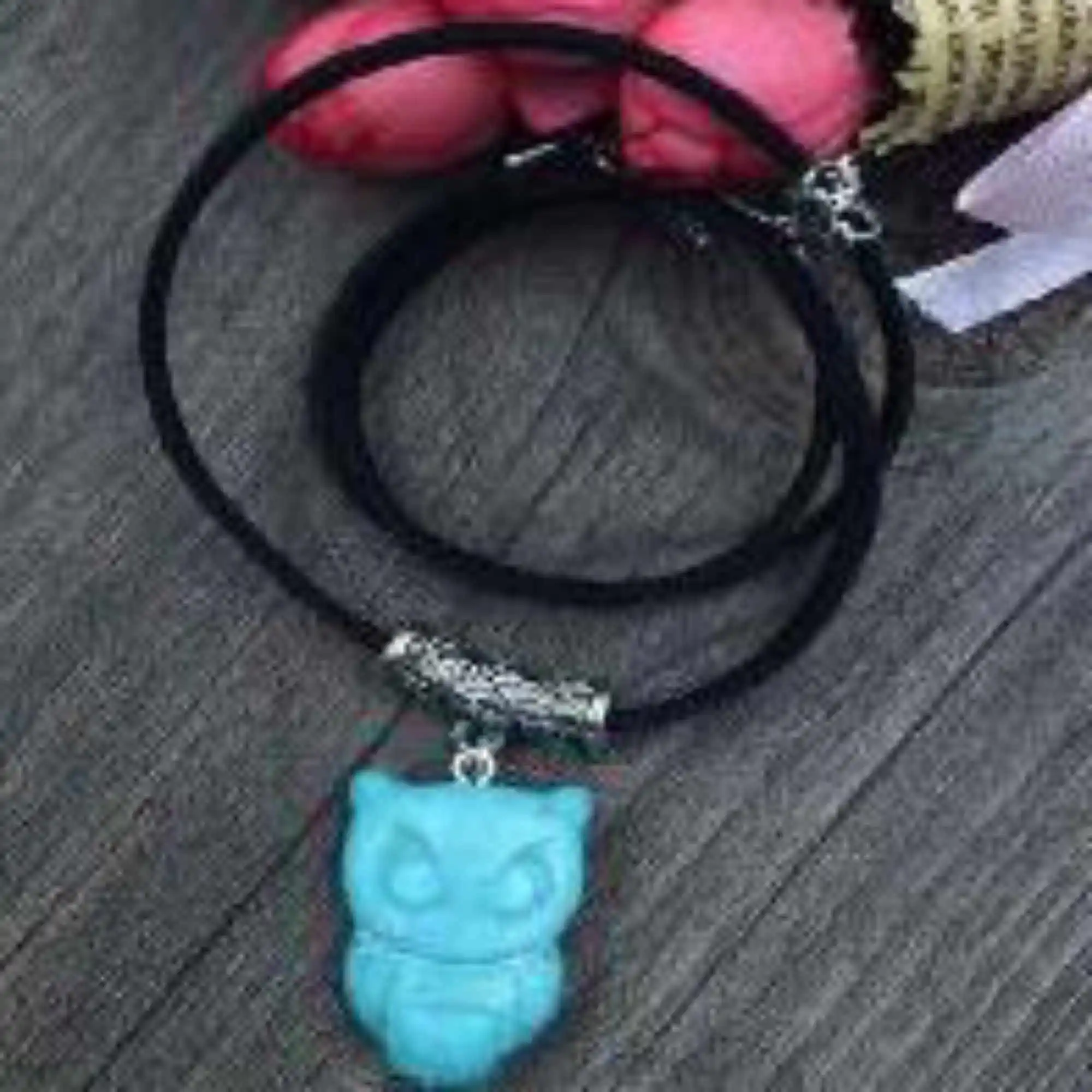 

Natural Turquoise gemstone Owl pendant Tibet silver necklace Lucky Chakra Buddhism Meditation Gift Christmas Diy Elegant Glowing
