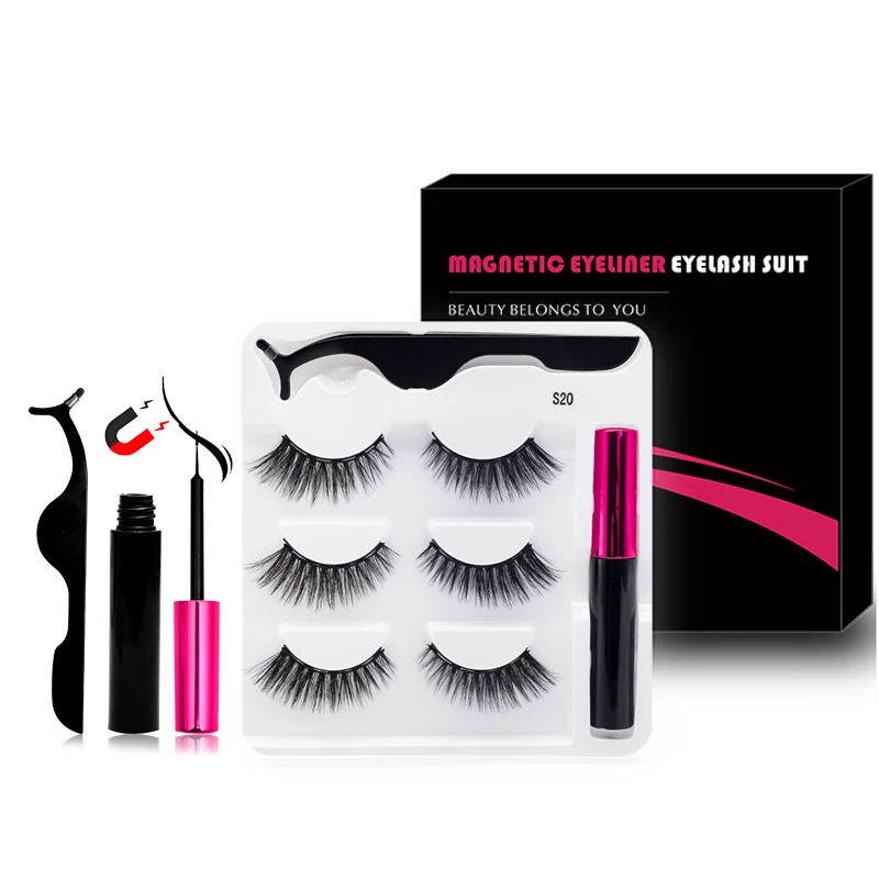 3Pairs Magnetic Lashes 3D Mink Eyelashes Wholesale Fake Eyelashes Magnetic Eyeliner With Tweezer Makeup Set For Beauty Faux Cils images - 6
