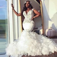african mermaid wedding dress sweetheart ruffles royal train black bride dress beading plus size pageant formal bridal gown