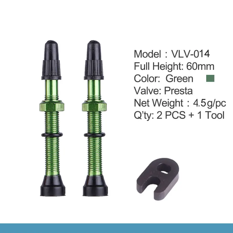 60mm Green 1 Pair Deemount 2 шт. бескамерные велосипедные шины Presta клапан 60 мм сплав стволовых латунный сердечник для горных шоссейных велосипедов W/cap& Tool - Цвет: 60mm Green 1 Pair