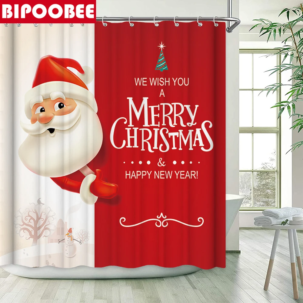 Рождественская занавеска для ванной с Санта Клаусом крышка унитаза красная душа