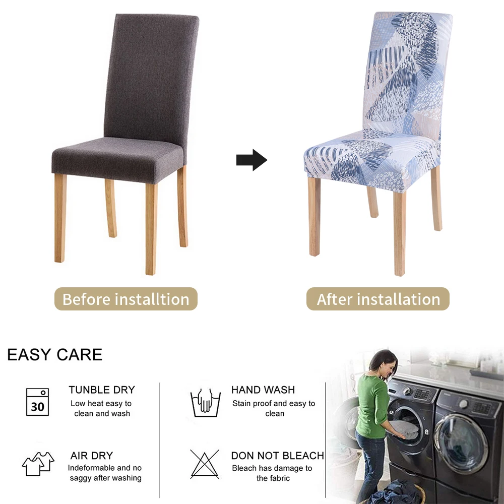 1 шт. Чехол для стула с цветочным принтом Эластичный чехол обеденного сиденья