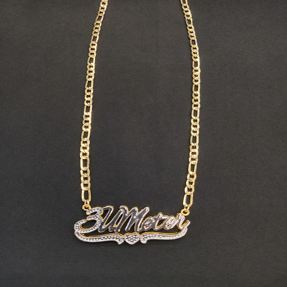 

Двойное ожерелье с именем на заказ, индивидуальные подвески в форме сердца, модные ювелирные изделия из нержавеющей стали, ожерелья с надпи...