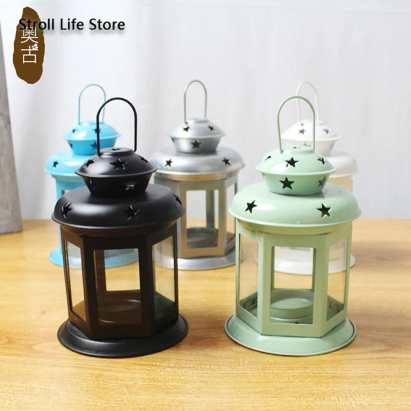 Европейский металлический подсвечник стеклянный Ретро ветрозащитный с лампой