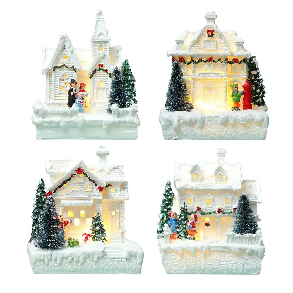 

Christmas Winter Village Houses with LED Light up Christmas Figurines Accessories Thanksgiving Christmas Gifts for Villages La