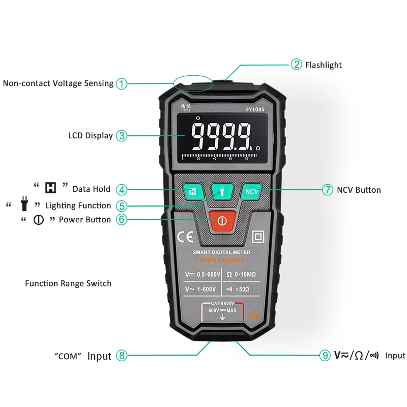 Умный мини-мультиметр Интеллектуальный автоматический мультиметр 9999 отсчетов