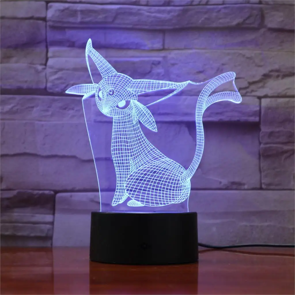 7 Colors Changeable Pokemon Umbreon 7 цветов лампа 3d визуальные светодиодные ночники дети сенсорный Usb настольная лампа Пикачу ребенок Покемон го фигурка - Испускаемый цвет: 7 Colors Changeable