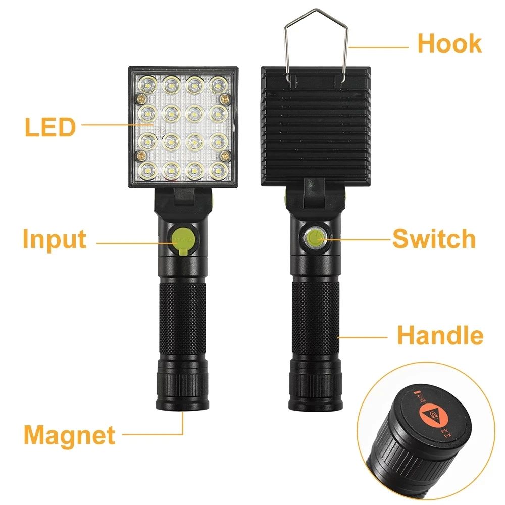 구매 SNZY 화이트 레드 블루 라이트 작업 손전등, 16 Led 자동차 수리 작업 램프 USB 충전 토치 내장 자석 후크 텐트 캠핑 저렴한 SNZY 화이트 레드 블루 라이트 작업 손전등, 16 Led 자동차 수리 작업 램프 USB 충전 토치 내장 자석 후크 텐트 캠핑