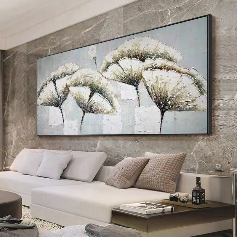 

Silver Flower Oil Painting Canvas Home Decor Handmade Wall Oil Painting Wall Picture Colorful Paintings Art For Bedroom No Frame