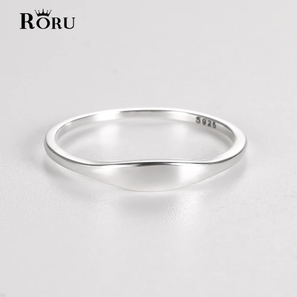 Simple 925 Sterling Silver Irregular Glossy Rose Gold Silver Color Finger Rings for Women Men Birthday Daily Jewelry Accessories