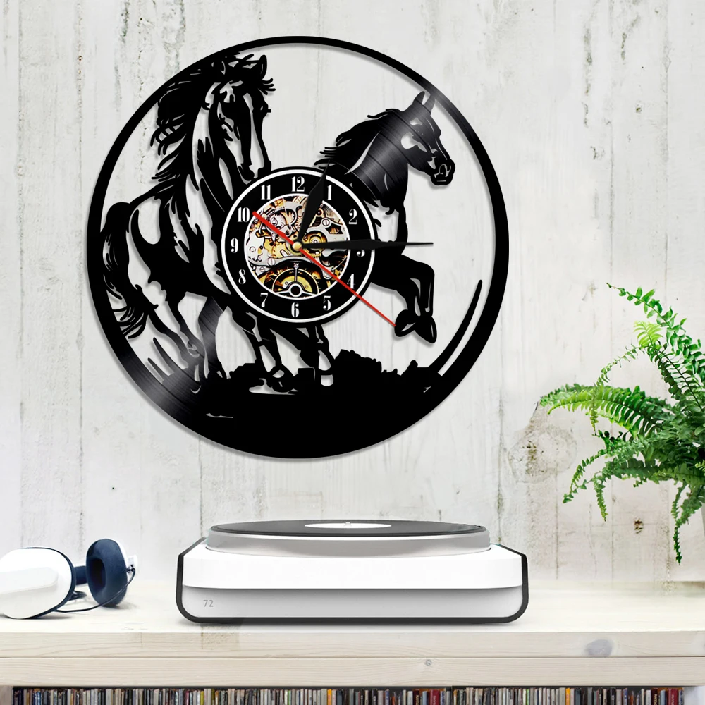 Виниловые настенные часы с изображением лошади животным художественным декором