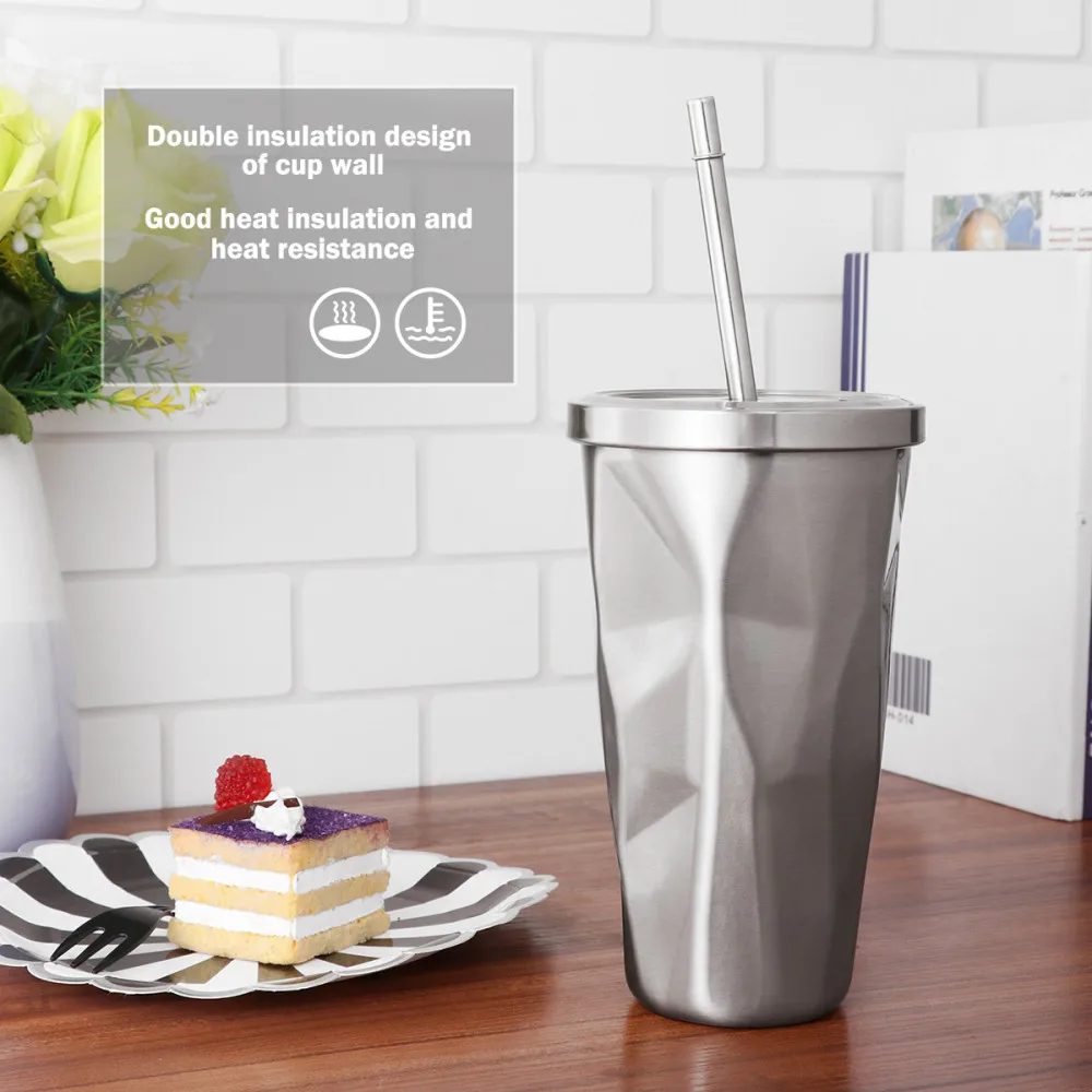 Стакан BESTONZON из нержавеющей стали с трубочкой двойными стенками для горячей и