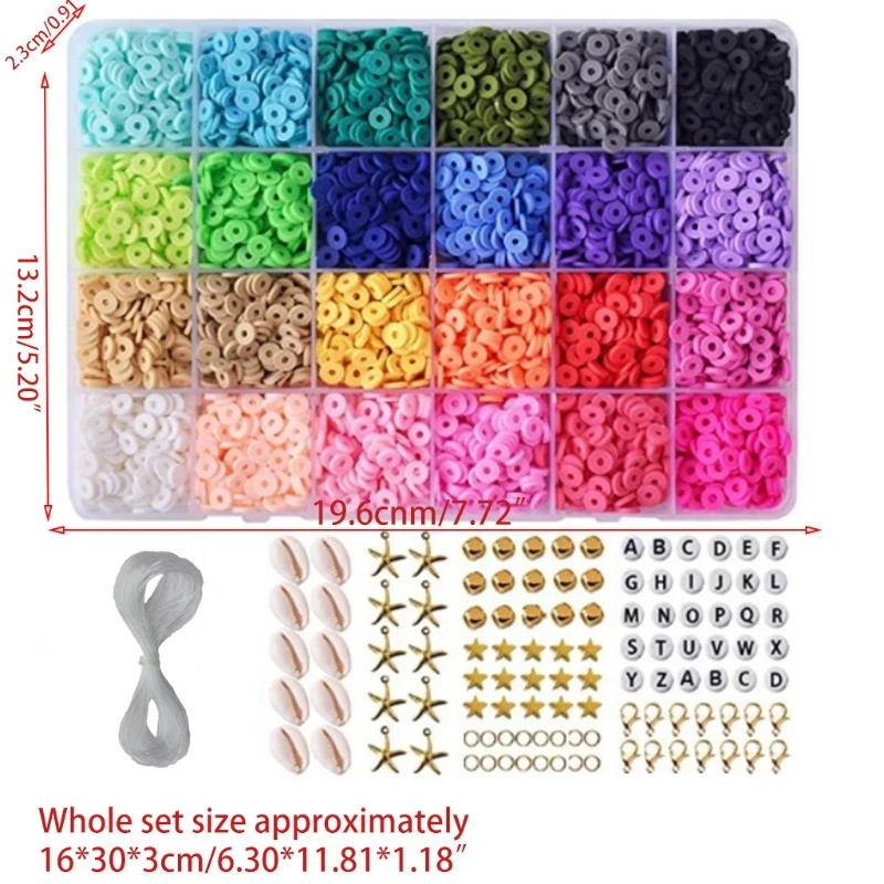 

4000Pcs 24 Colors Loose Beads Polymer Clay DIY Costume Accessories for Jewelry Necklace Craft Making with Container M6CD
