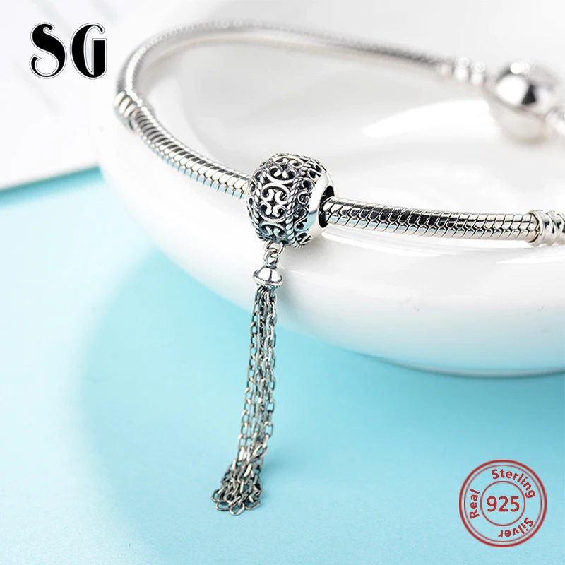 Sg Стиль оригинальный Шарм бисер с серебряной нитью бледно 925 кисточкой бусины Fit