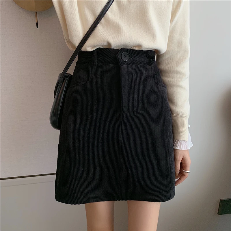 2019 корейская женская зимняя Вельветовая короткая юбка с высокой талией