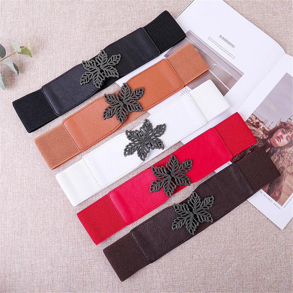 Женский эластичный ремень с резьбой в виде листьев новый дизайн винтажные ремни