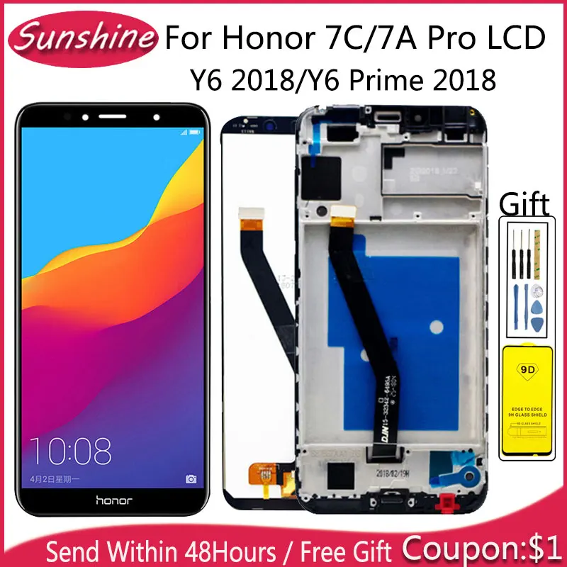 ЖК дисплей и рамка 5 7 дюйма для Huawei Honor 7C LCD / 7A Pro Y6 2018/Y6 Prime 2018 сенсорный экран 7c/7a