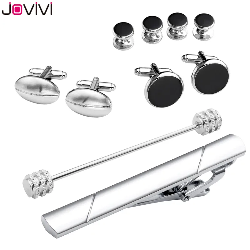 Jovivi 10 шт. мужские из нержавеющей стали изысканные запонки и зажим для галстука