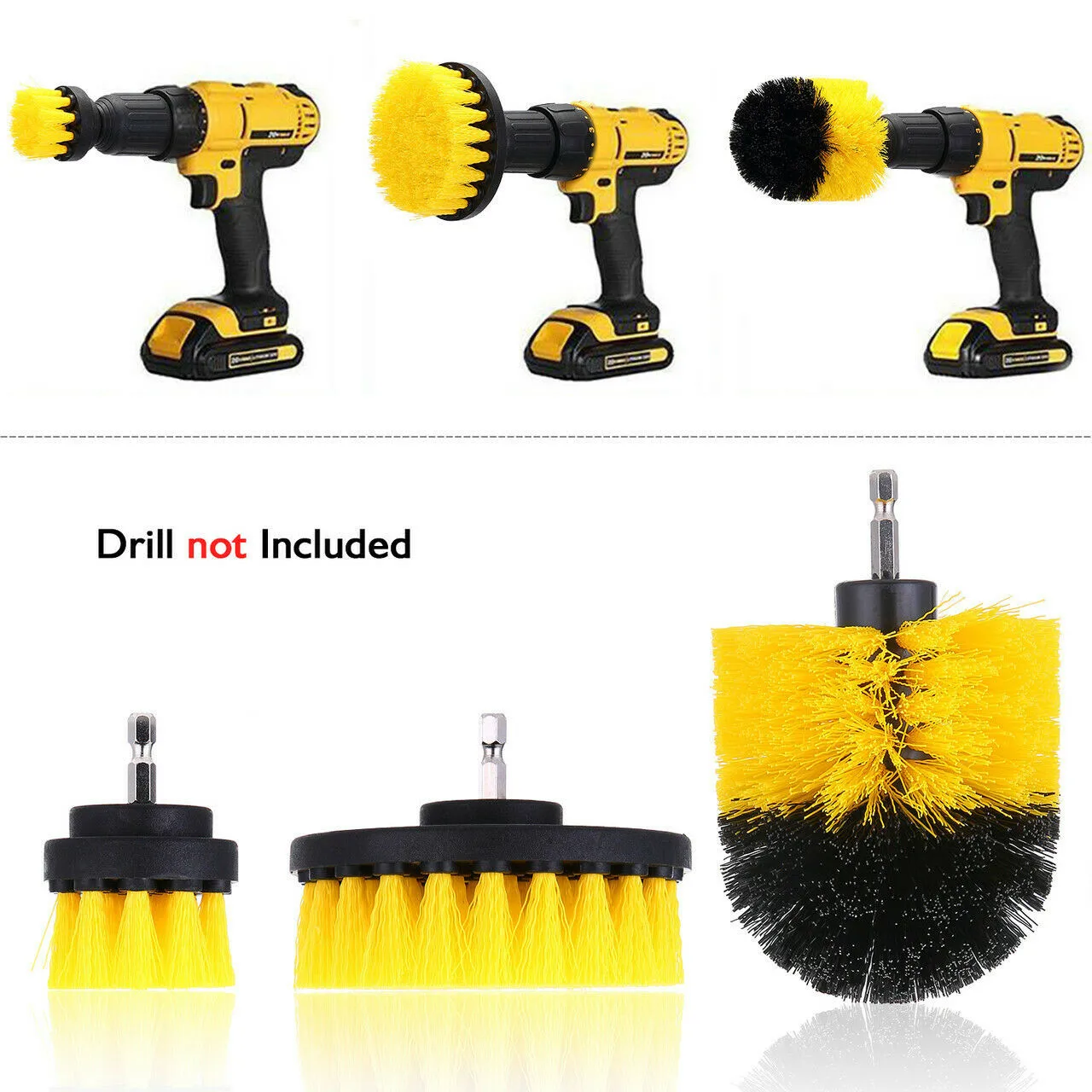 

2/3.5/4 Inch Drill Scrubber Brush 3PCS For Valeting Detailing Bathroom Nylon Yellow