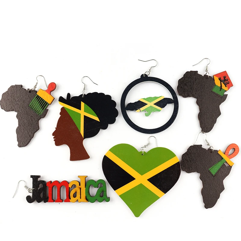 Бесплатная Доставка! Деревянные серьги в африканском стиле кулак Ямайка - купить