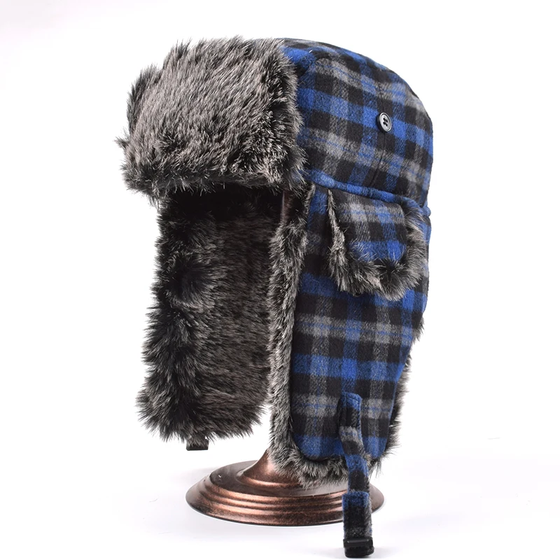 Classic Unisex Plaid Aviator Trapper Ushanka Ski Hat Trooper Winter Russian Cap With Earflaps | Bomber Hats