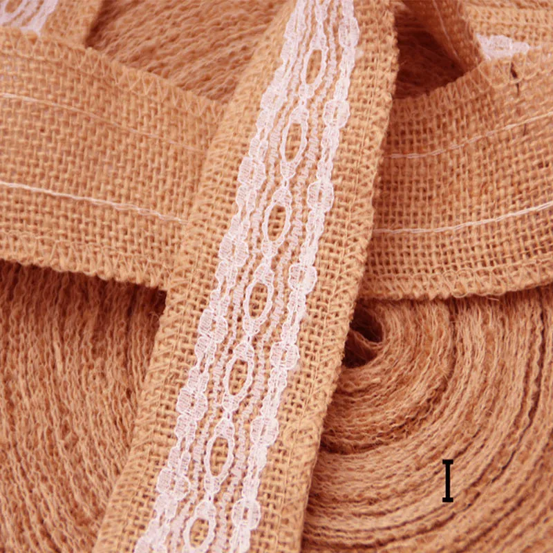 Natural Burlap Ribbon Roll with White Lace DIY Home Decoration Rustic Wedding Favor Decorations | Дом и сад