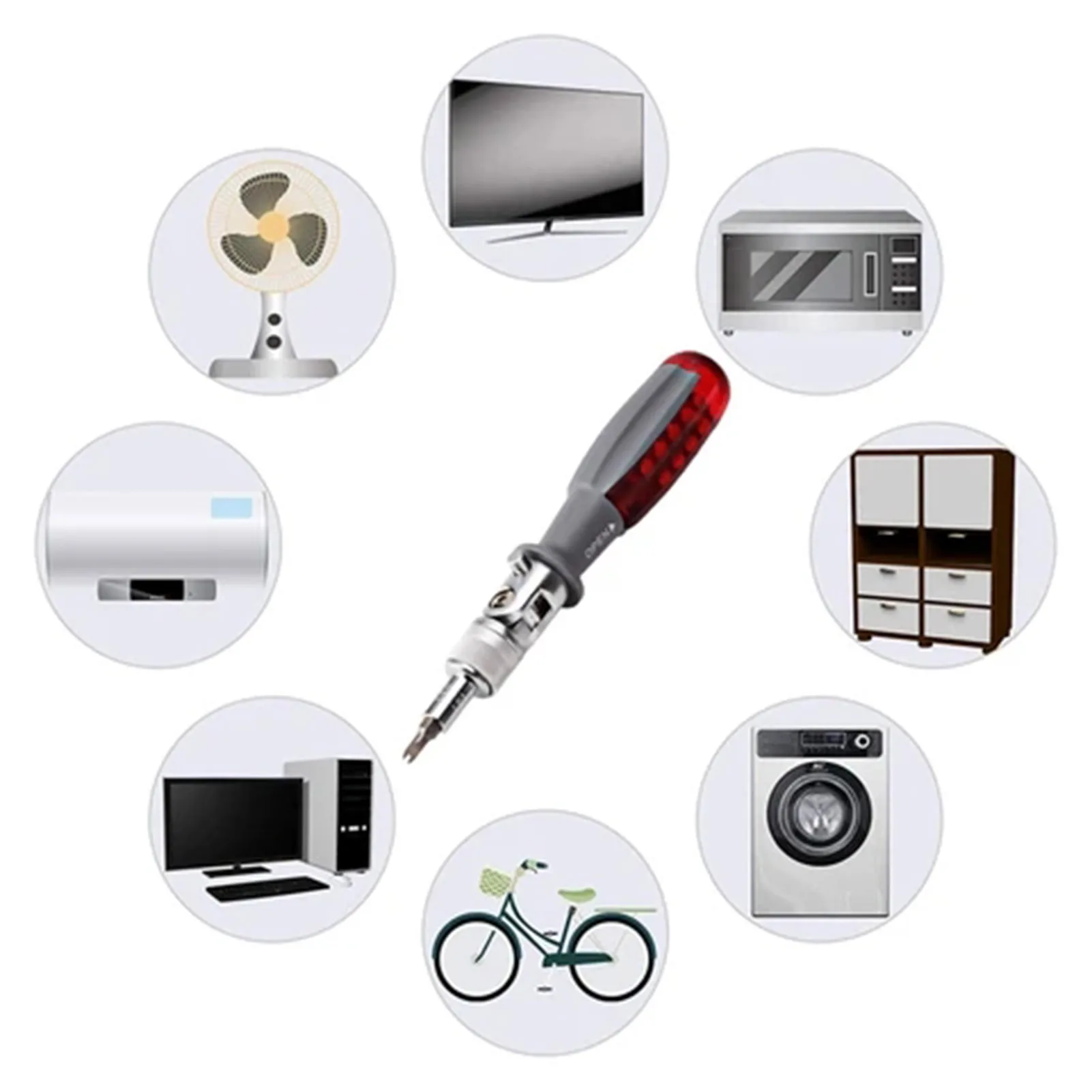 

Angle & Head Adjustable Screwdriver with 10 Replaceable Head & Storage Sink Compatible with 6.35mm Screw Head LB88
