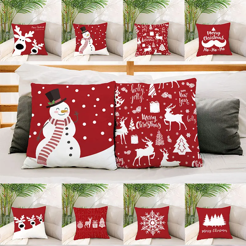 

Cushion Home Decor Red Christmas Series Pillowcases New Style Snowman Snowflake Pillow Cover Car Decorative Accessories 45X45cm