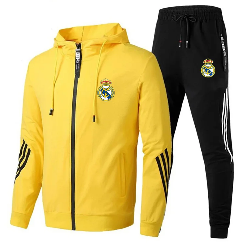 

New 2021 spring and autumn fashion men's casual sports two-piece splicing men's hooded jacket outdoor sports pants suit