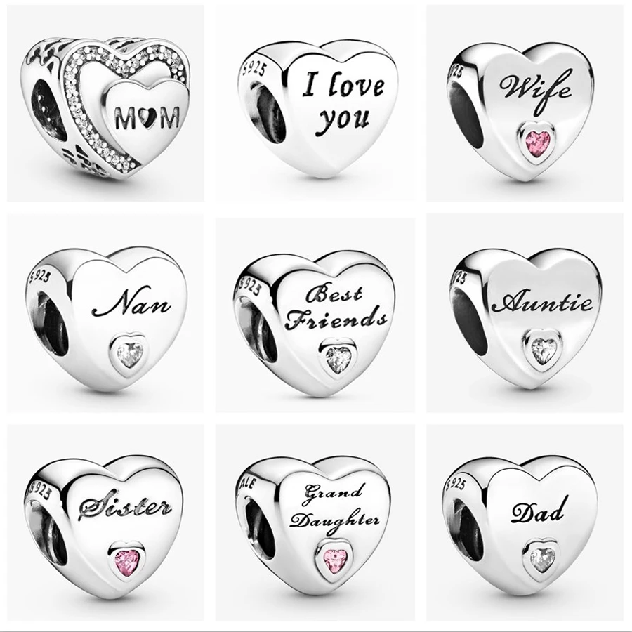День матери серебряный цвет любовь жена папа мама бусины в виде сердечек амулеты