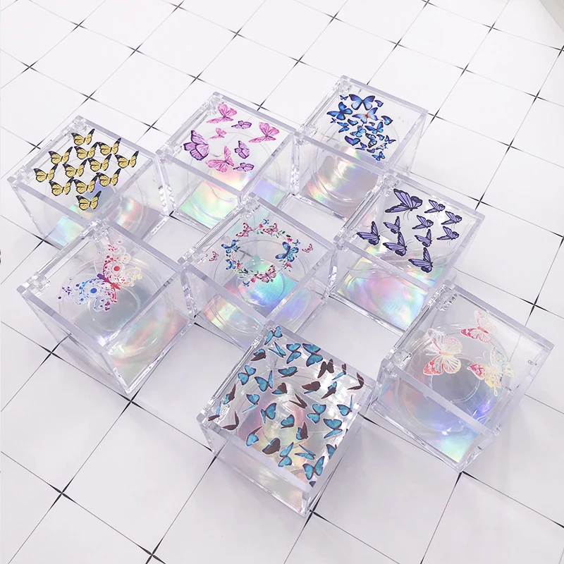 Clear cube packaging for 8mm-25mm dramatic long mink lashes Butterfly pattern eyelash box