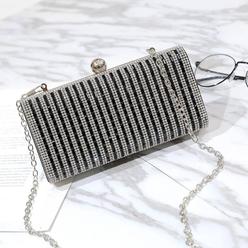 

Fashionable Diagonal Chain Bag Luxury Diamond-studded Evening Clutch Bag Simple Small Square Bag Bridal Wedding Evening Bag
