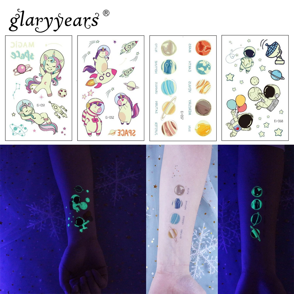Glaryyears/1 лист детская Временная тату-наклейка светящаяся искусственная