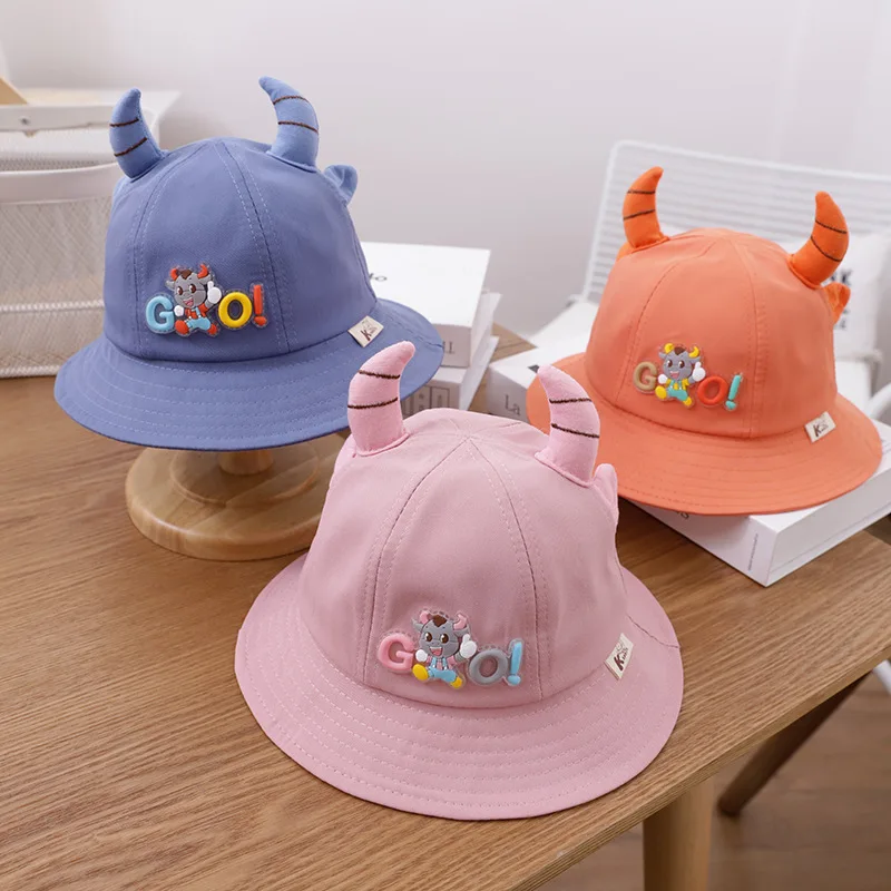 

Children's Visor Hats 5Colors Cotton Winter Summer Fisherman Cute Comefortable Shading Outside Cartoon Horns Boys Gilrs Spring
