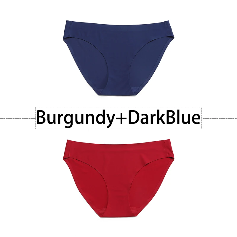 Burgundy-DarkBlue 2 шт./партия, открытый Шелковый бесшовный трусики для женщин, нижнее белье сексуальные плавки, цельное нижнее белье с открытой спиной и низкой посадкой, женское XS-L, большие размеры США - Цвет: Burgundy-DarkBlue
