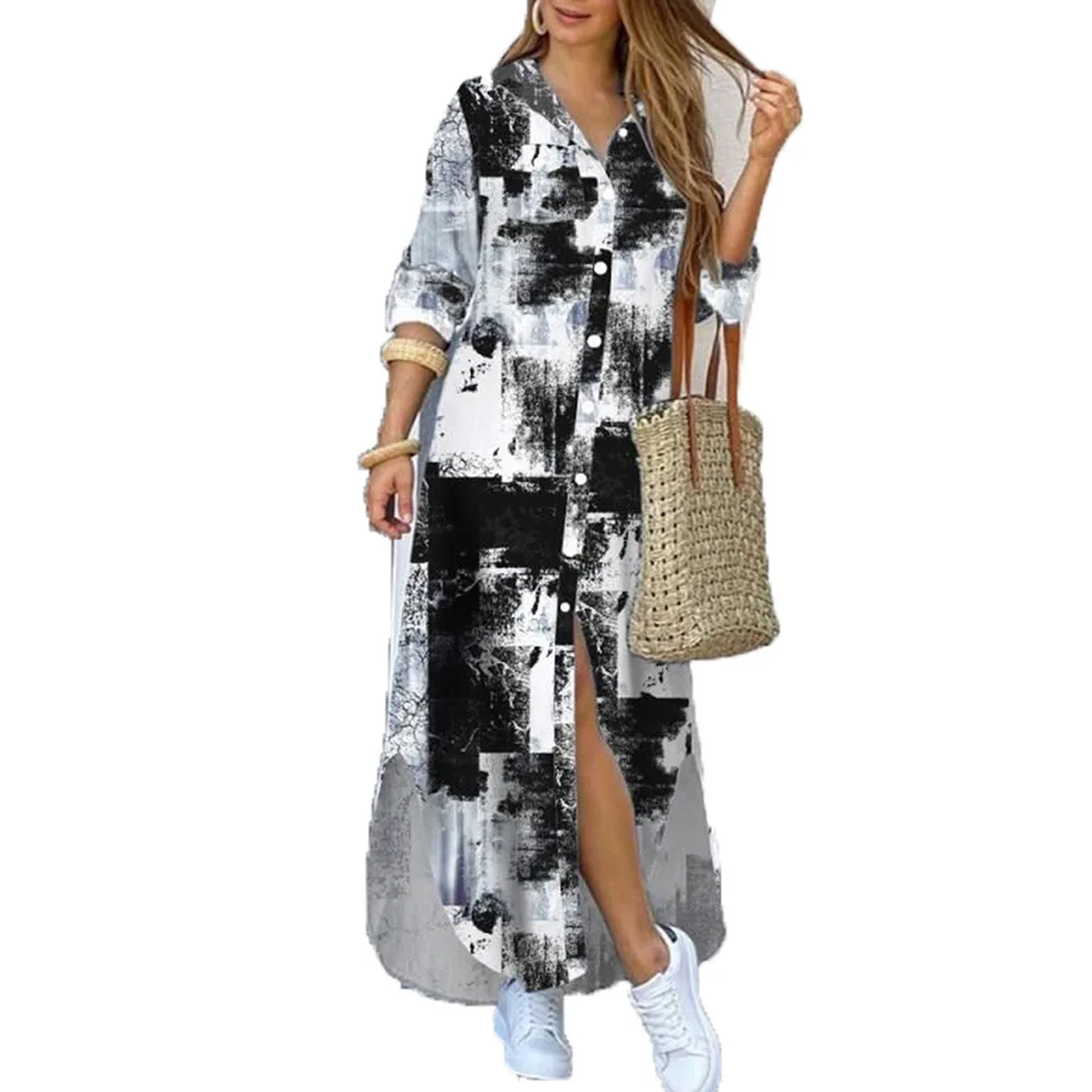 

Shirt Button Dress Women 2021 Spring Fashion Casual Ladies Printed Long Sleeve Loose Lapel Camouflage Office Beach Party Dress