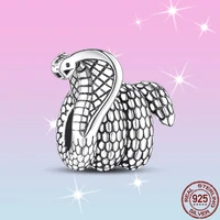 hot sale silver color color zircon cobra charm beads fit original pandora bracelet pendant necklace jewelry