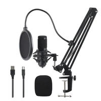 studio recording condenser microphone with shock mount adjustable suspension scissor stand pop filter for online broadcasting